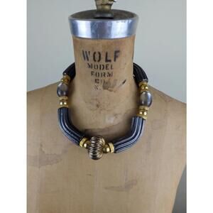 1980's ceramic bohemian statement necklace